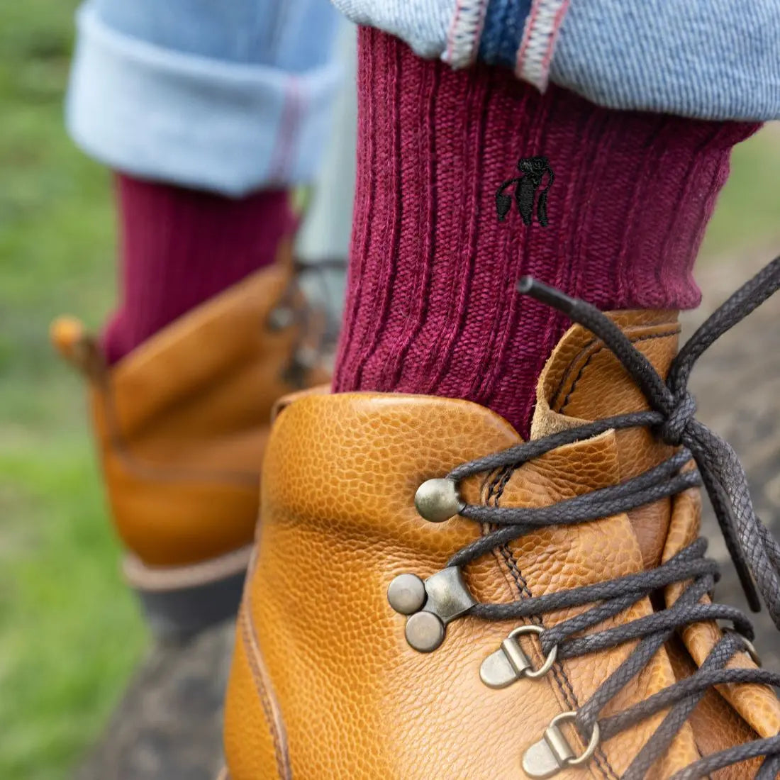 Burgundy Bamboo Boot Socks Swole Panda