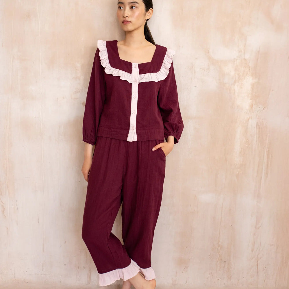Burgundy Cotton Pyjamas TartanBlanketCo