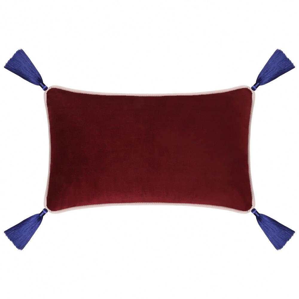 Burgundy Velvet Rectangular Cushion With Tassels Bivain