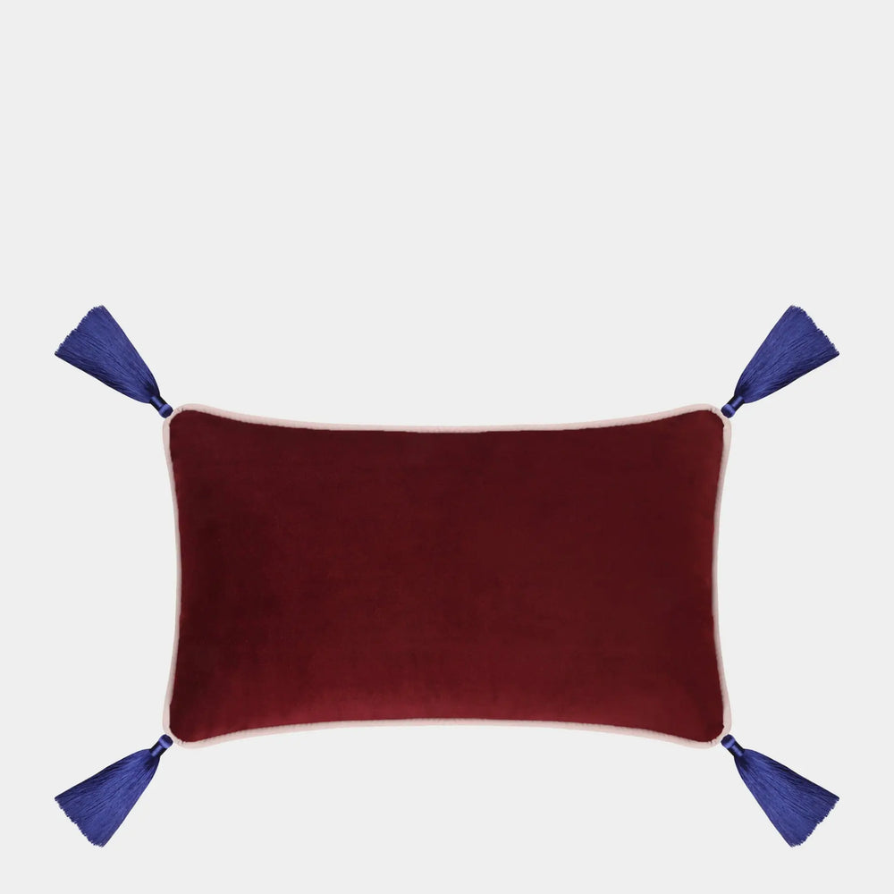 Burgundy Velvet Rectangular Cushion With Tassels Bivain