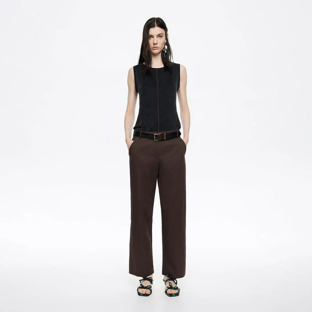 Burgundy cotton straight leg trousers Bimba y Lola UK