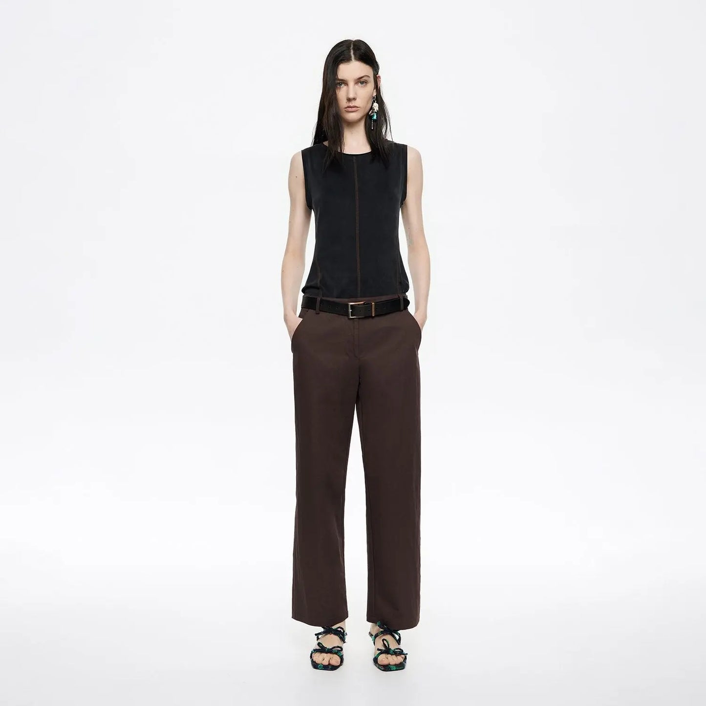 Burgundy cotton straight leg trousers Bimba y Lola UK