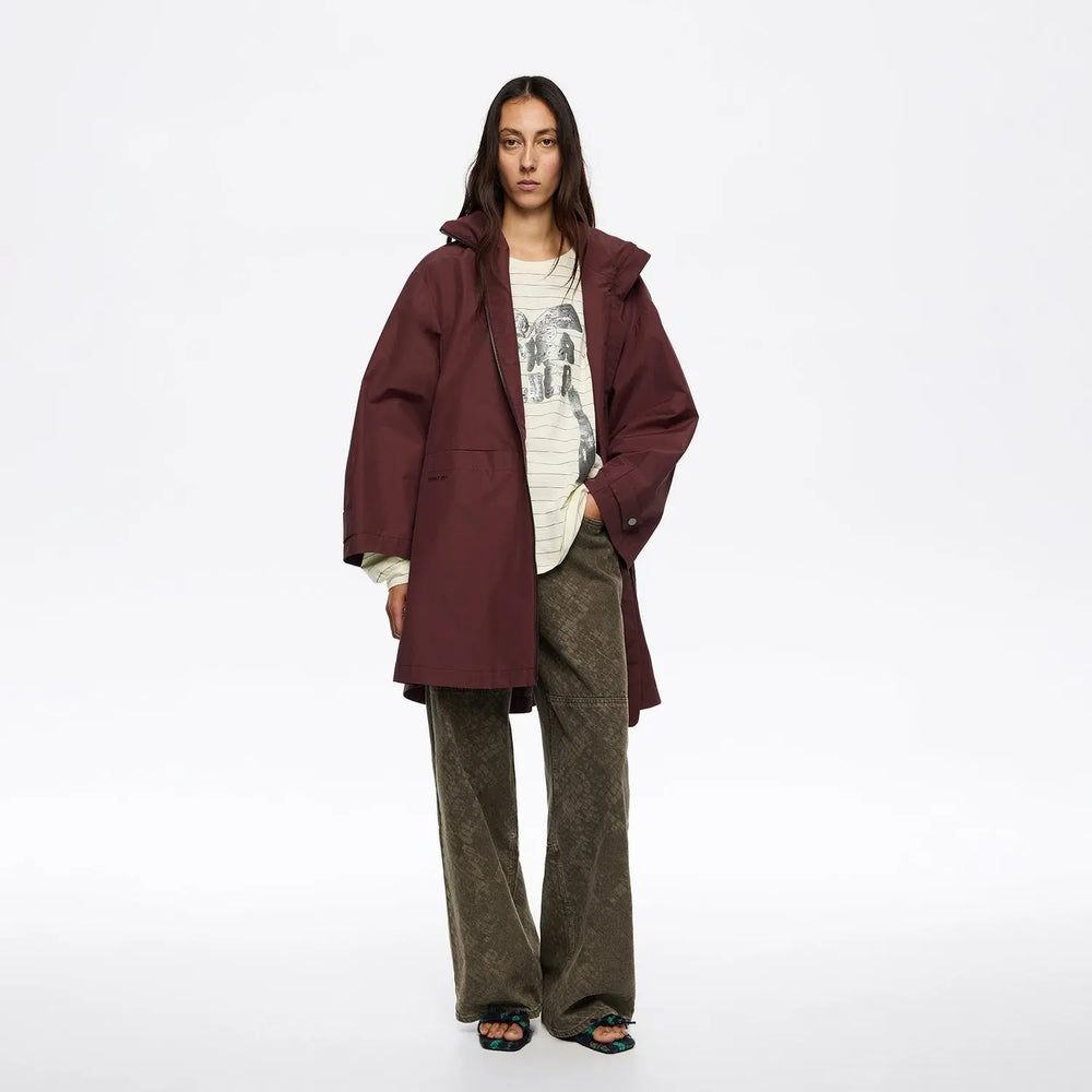 Burgundy technical cotton A-line trench Bimba y Lola UK