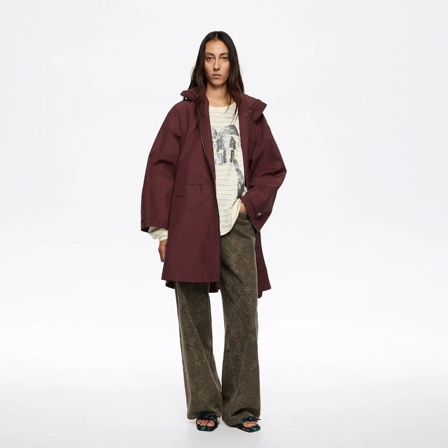 Burgundy technical cotton A-line trench Bimba y Lola UK