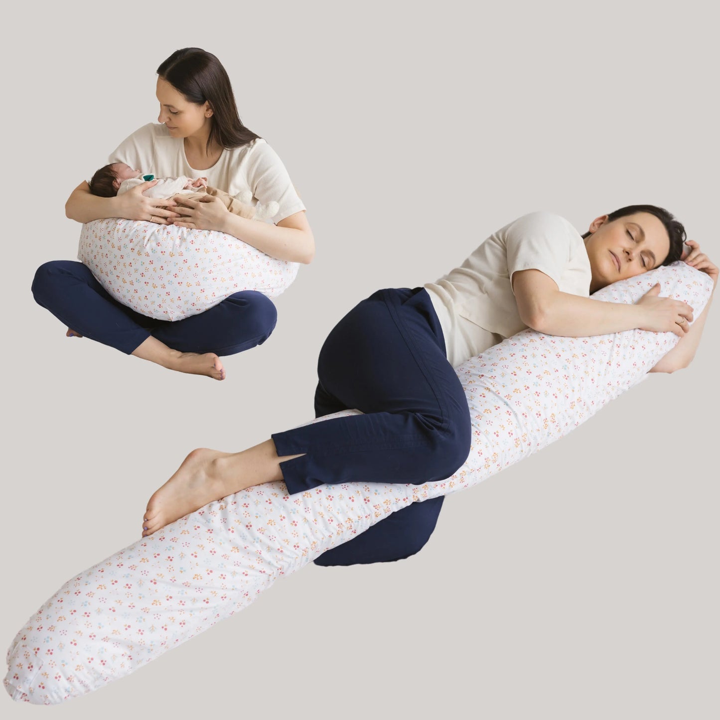 C-Shape Nursing & Maternity Pillow with Organic Milk White Cover | Natural Kapok or PES Filling MINICAMP