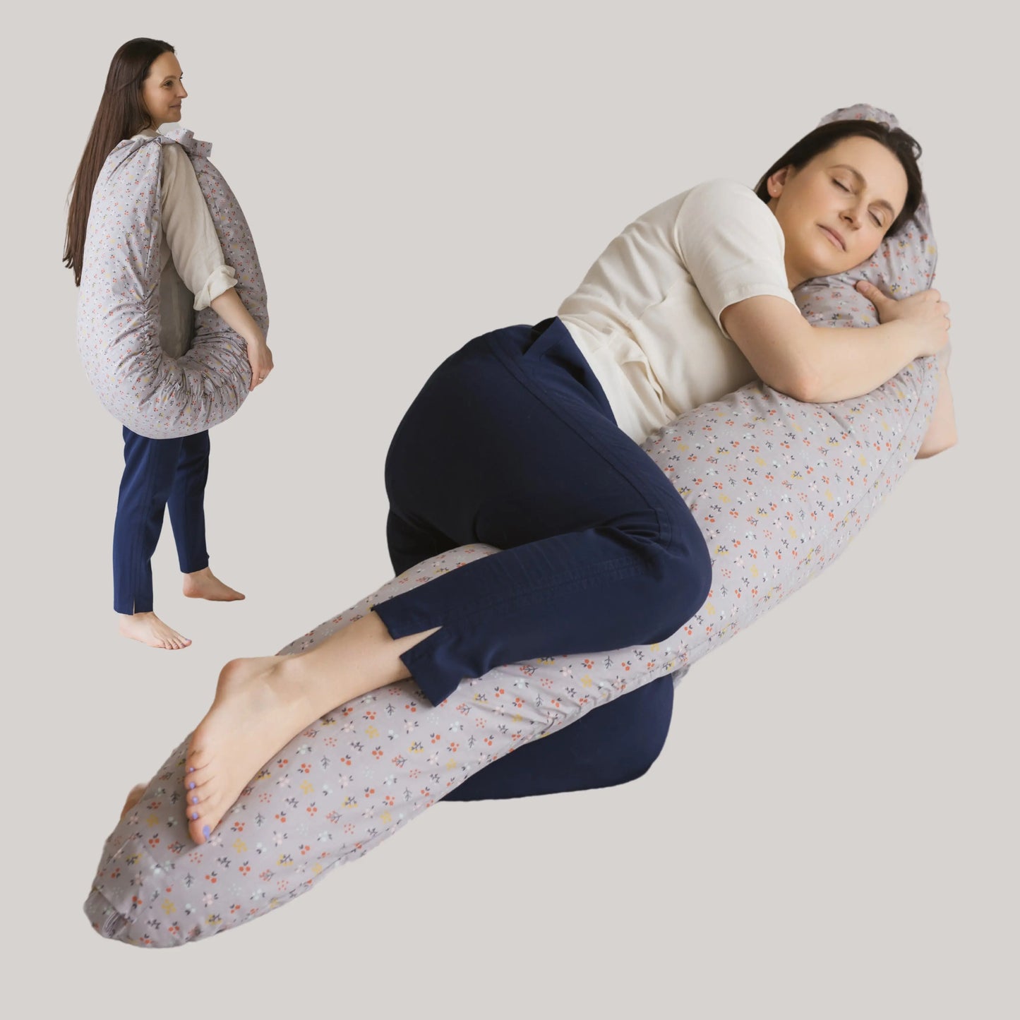 C-Shape Nursing & Pregnancy Pillow with Organic Grey Cover | Kapok or PES Filling MINICAMP