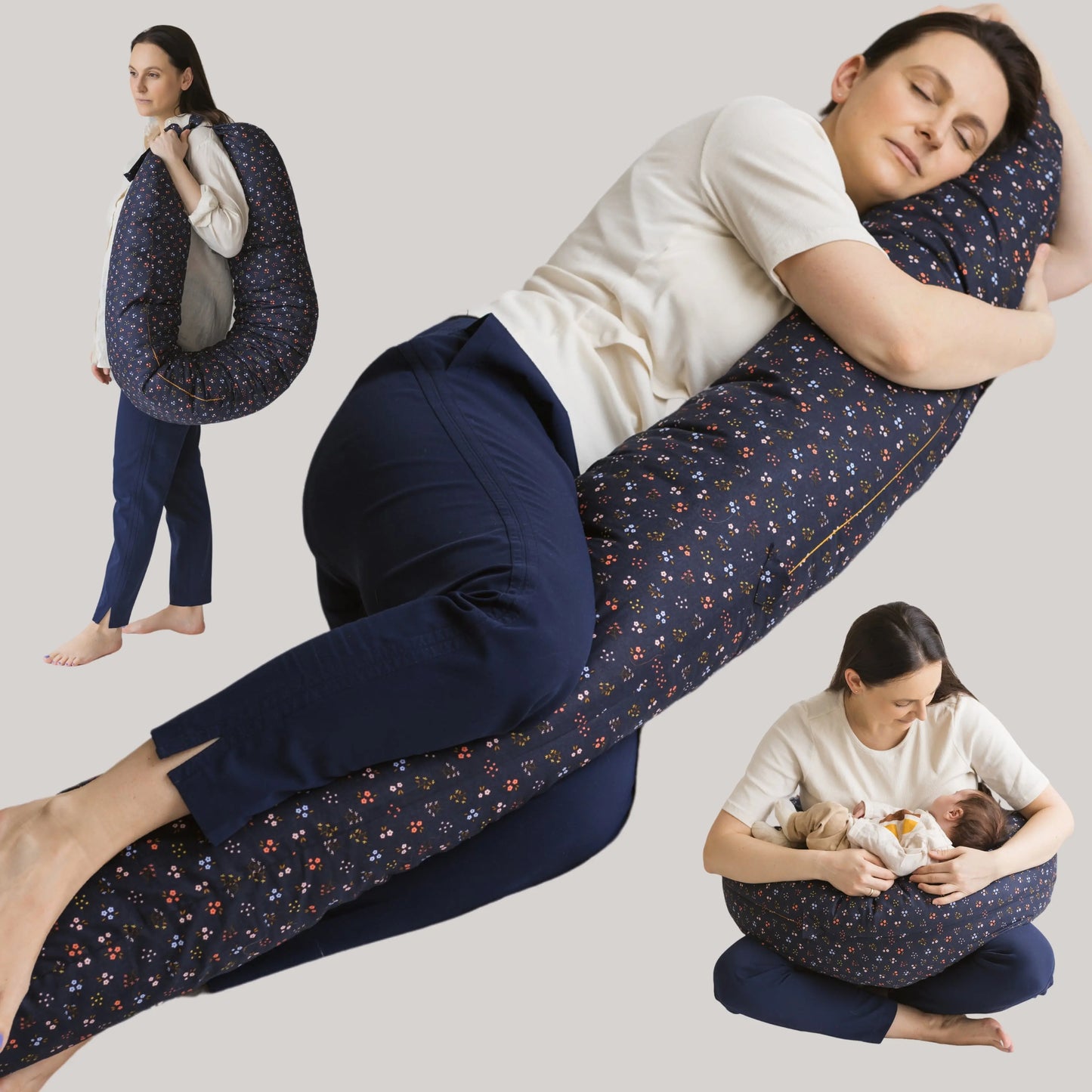 C-Shape Nursing & Pregnancy Pillow with Organic Navy Blue Cover | Kapok or PES Filling MINICAMP