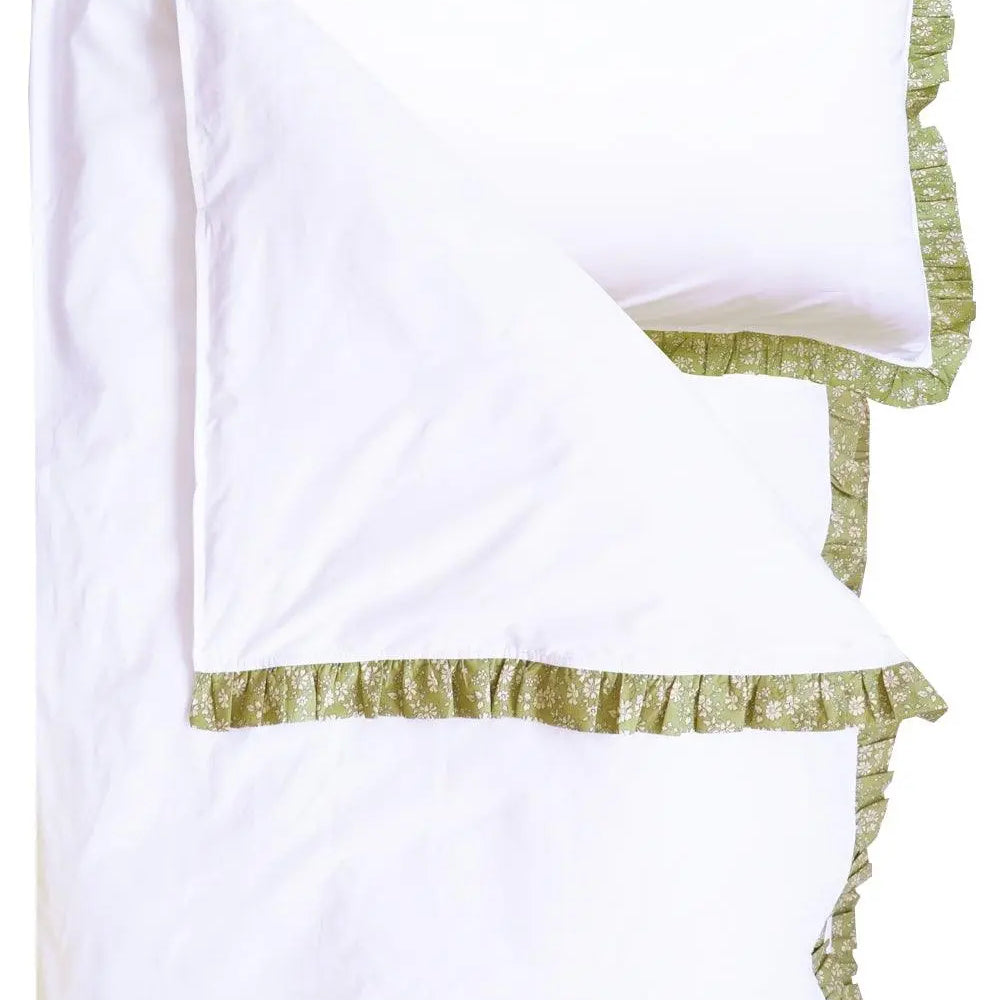 CAPEL PISTACHIO Liberty Frill Edge White Bedding Coco & Wolf