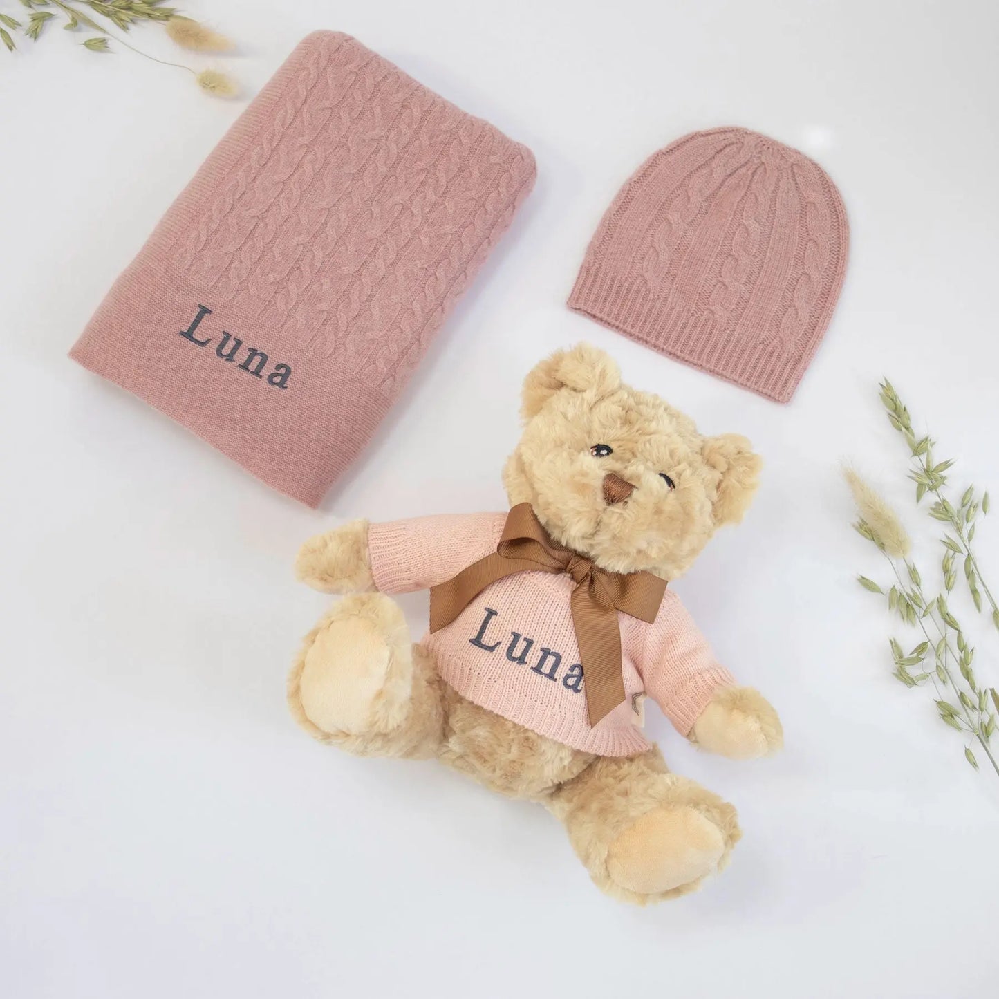 CASHMERE AND TEDDY GIFT SET - ROSEWOOD The Baby Gifting Company