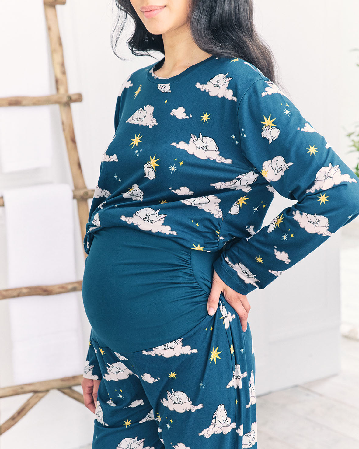 Maternity Celestial Bunny Print Long Pyjama Set Chelsea Peers