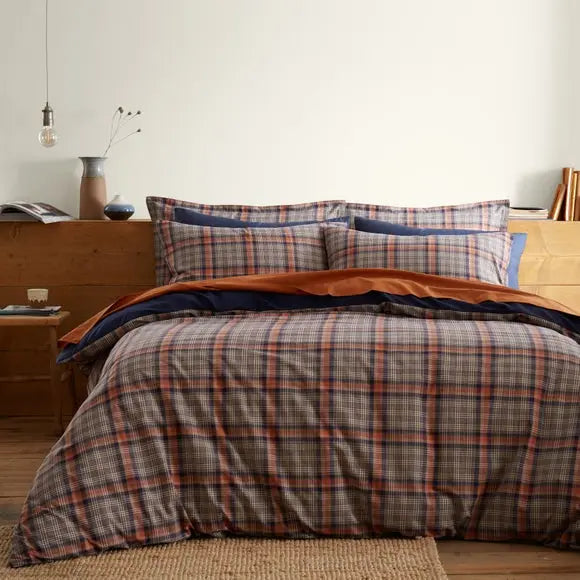Calie Check Navy Duvet Cover and Pillowcase Set Dunelm