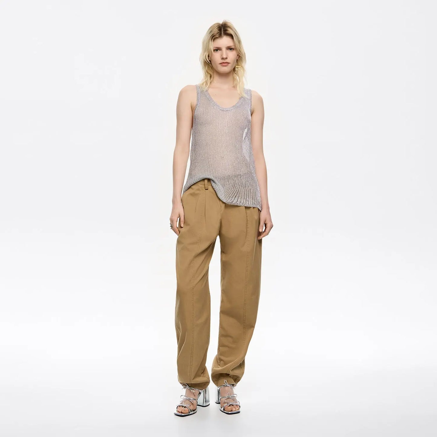 Camel washed cotton darted trousers Bimba y Lola UK