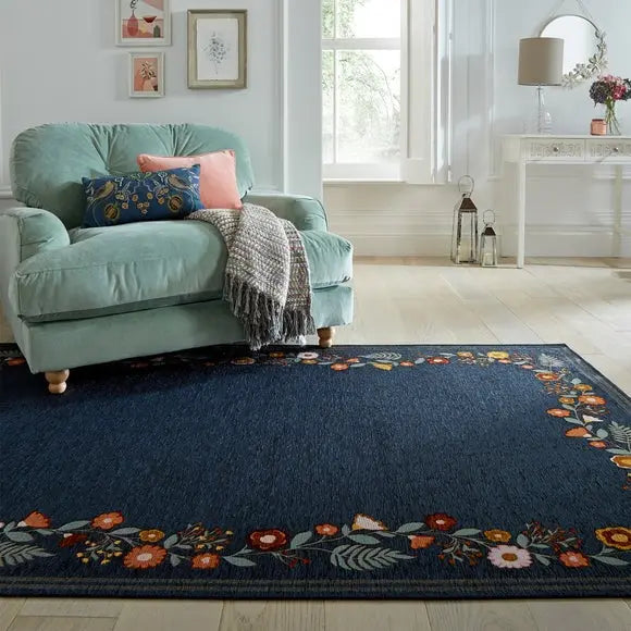 Camellia Floral Border Rug Dunelm
