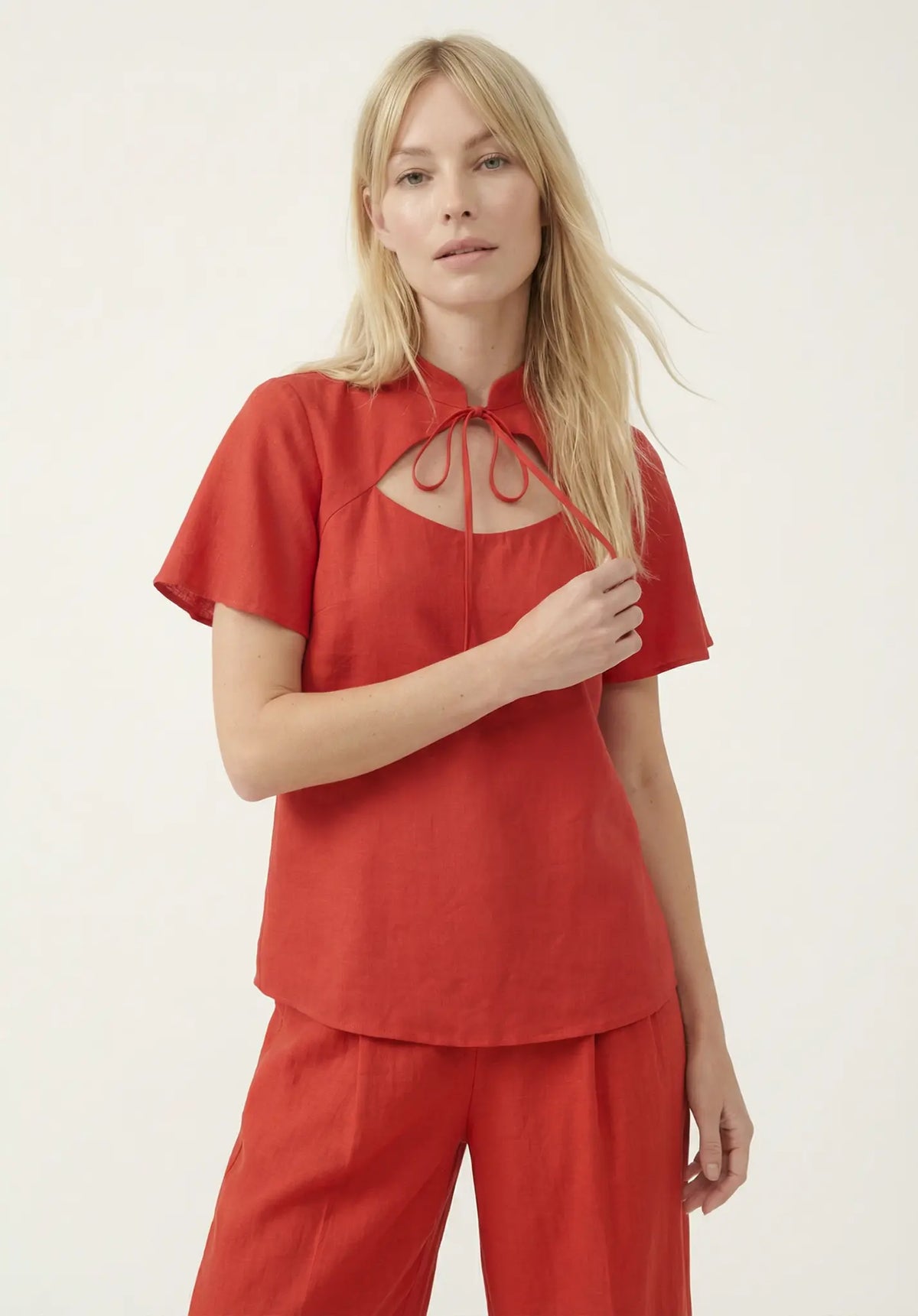 Camille Flutter Sleeve Top In Red Lily and Lionel