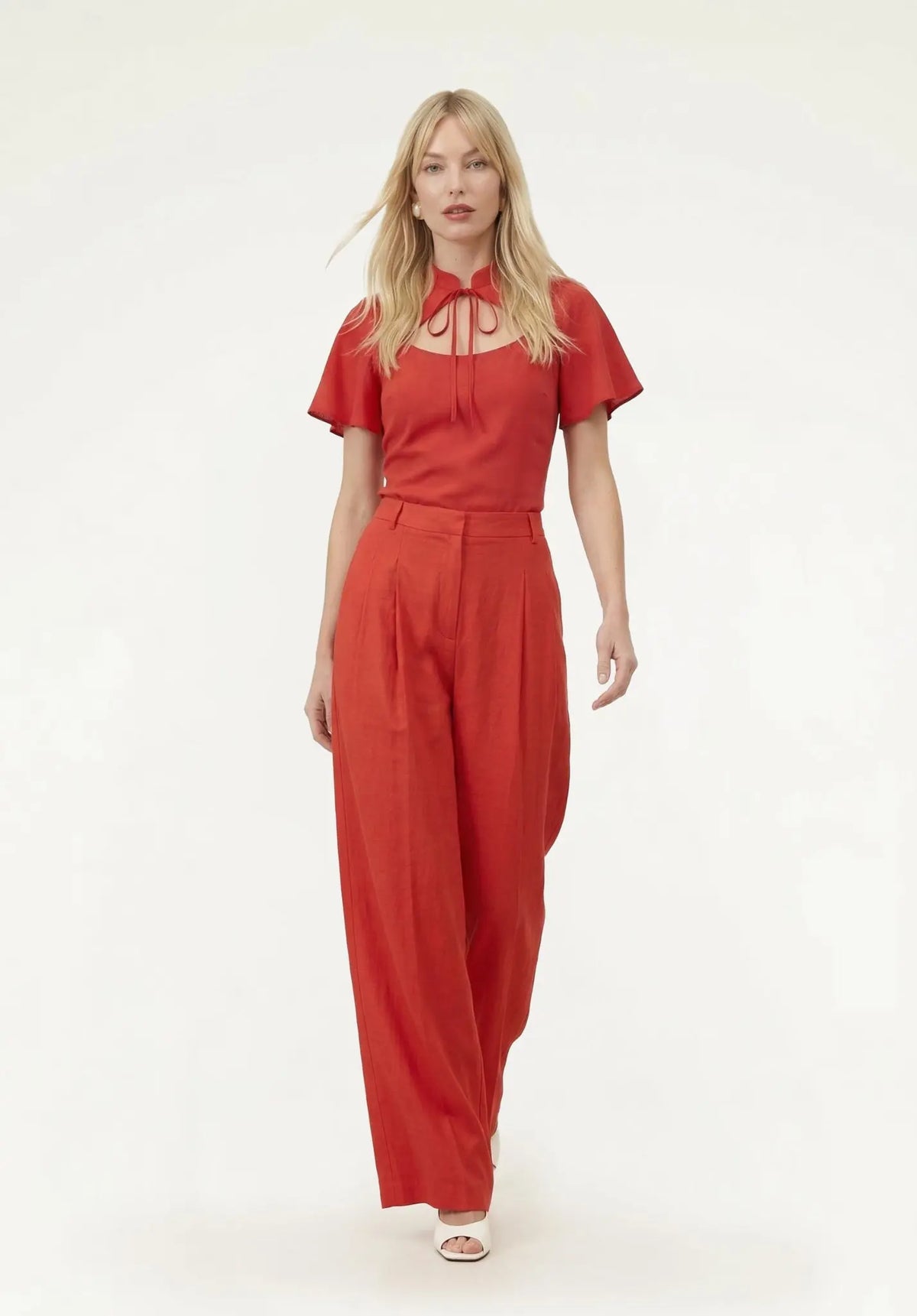 Camille Flutter Sleeve Top In Red Lily and Lionel