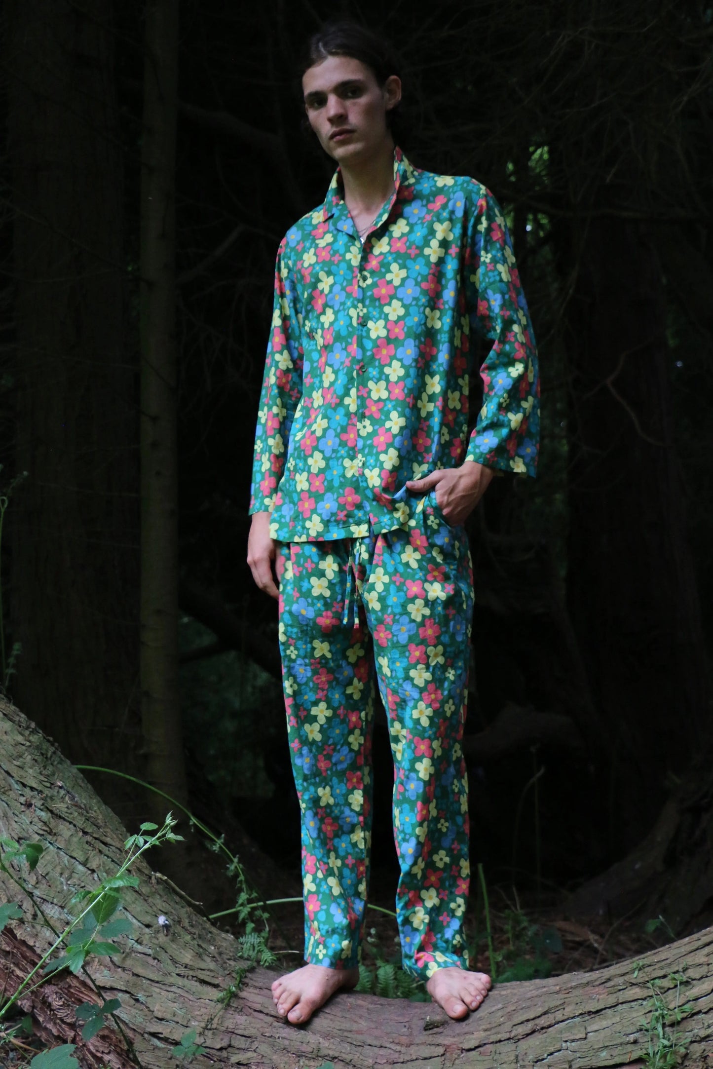 Can Bouquet (Green) Unisex Cotton Pyjama Trouser / Pyjama Trouser Set French William