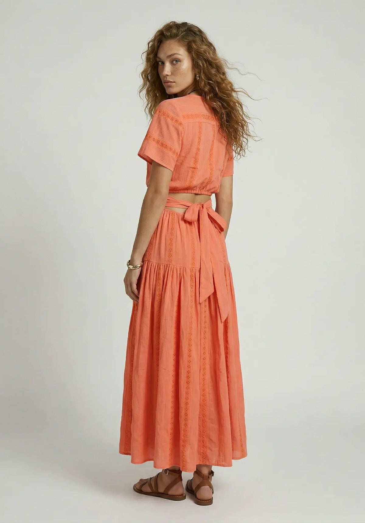 Candice Flutter Sleeve Maxi Dress In Orange Raffya