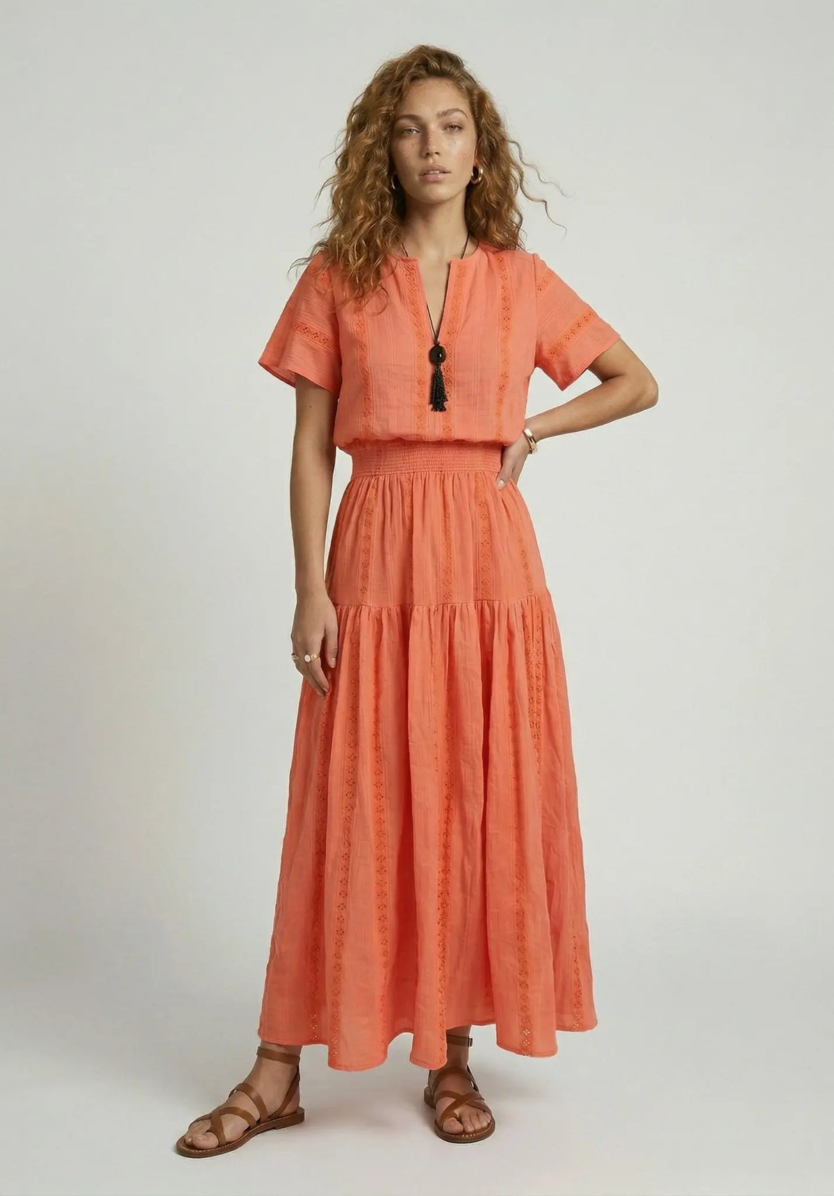 Candice Flutter Sleeve Maxi Dress In Orange Raffya