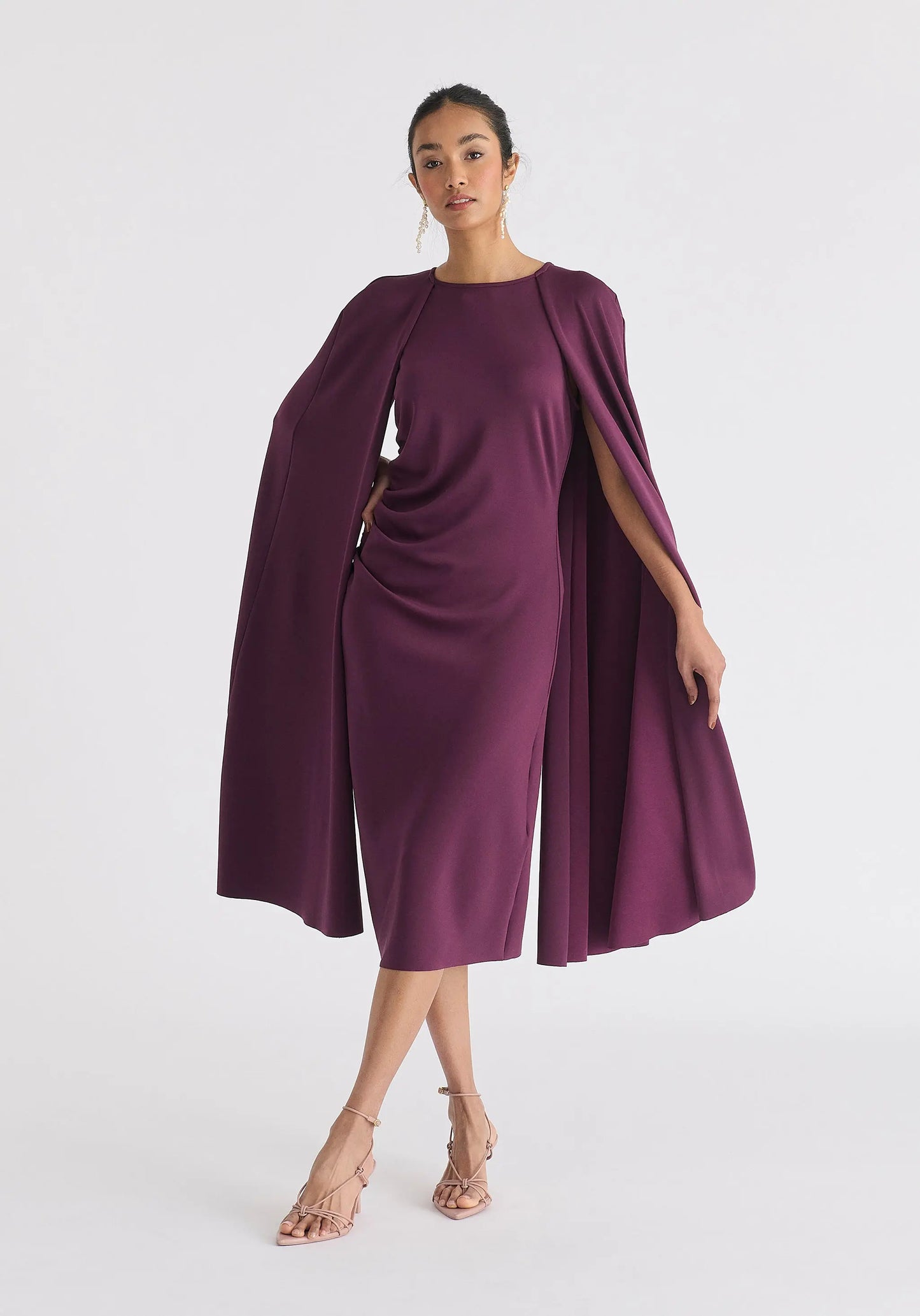 Cape Sleeves Dress With Waist Details Paisie