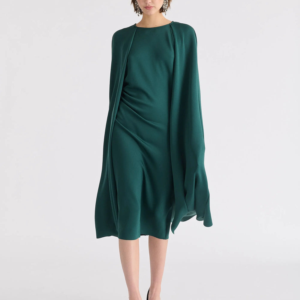 Cape Sleeves Dress With Waist Details Paisie