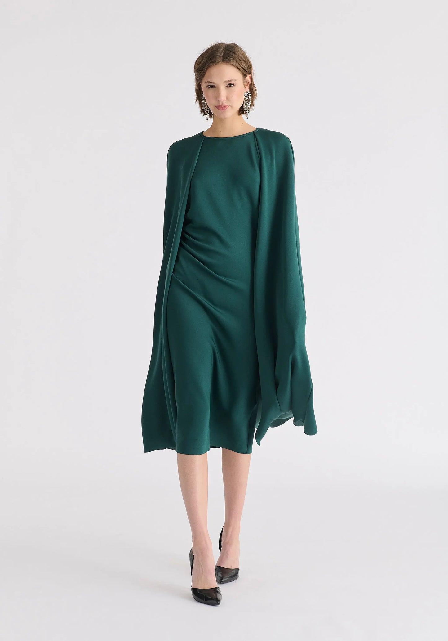 Cape Sleeves Dress With Waist Details Paisie