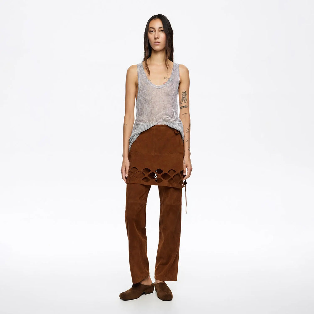 Caramel suede trouser skirt Bimba y Lola UK
