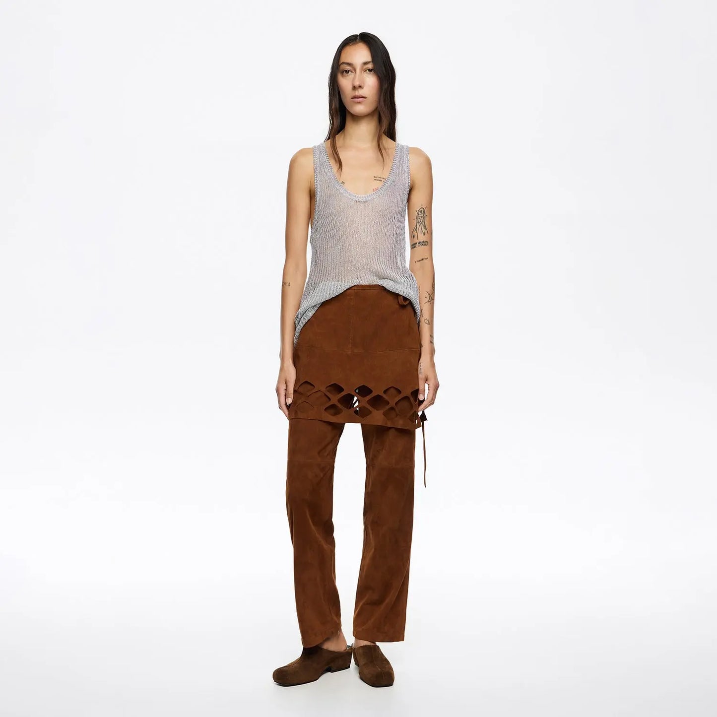 Caramel suede trouser skirt Bimba y Lola UK