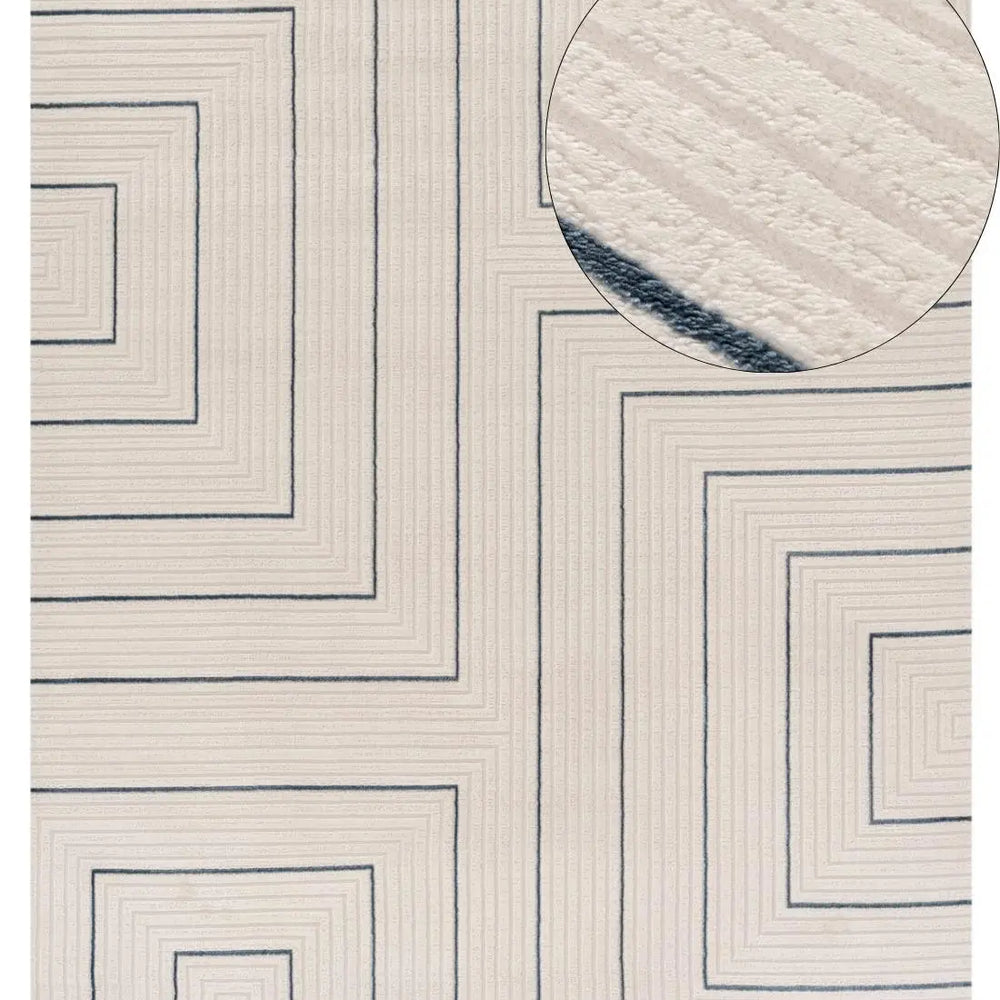 Carmel Cream-Blue Geometric Rug | 6040 The Rugs