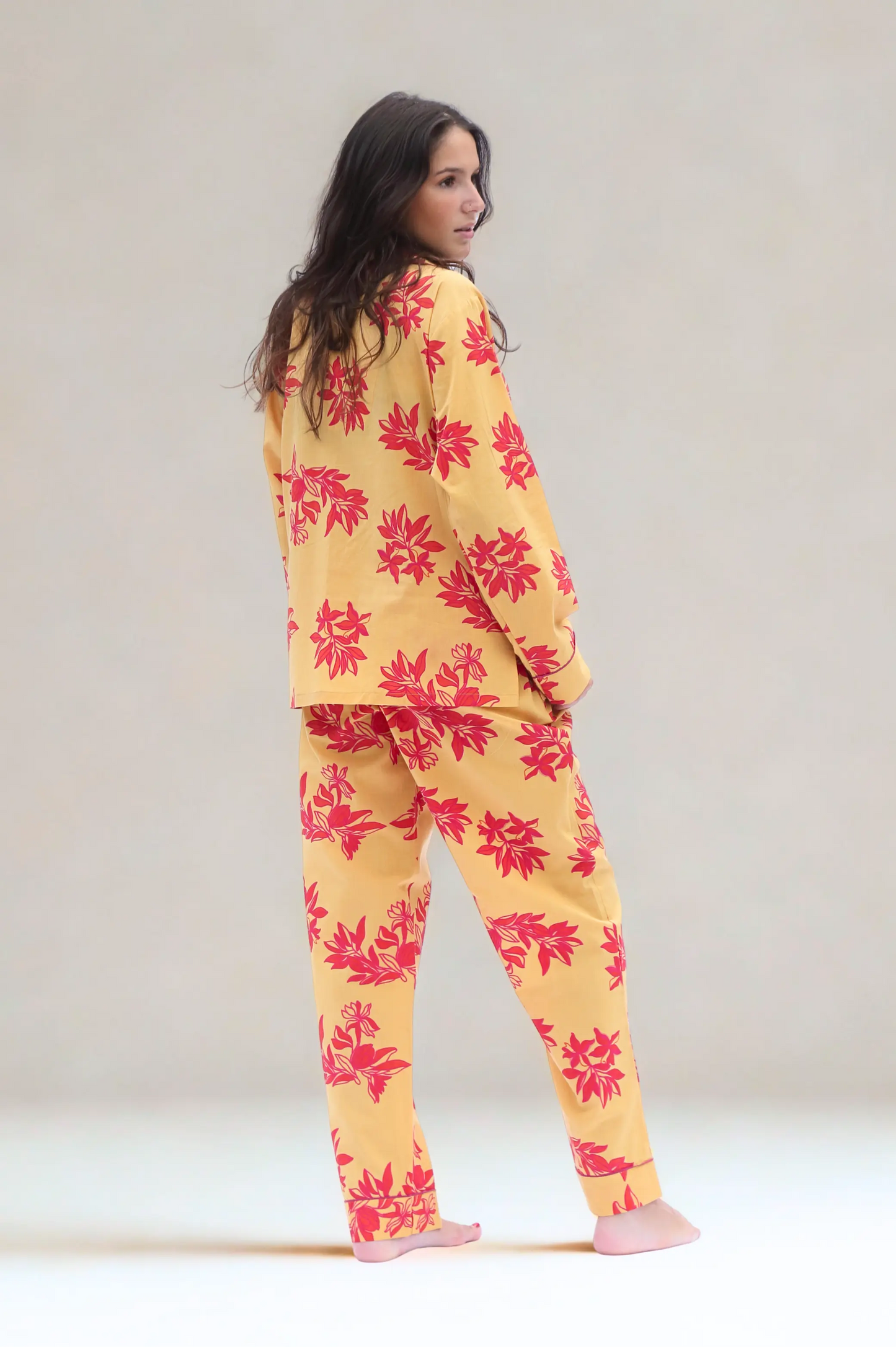 Cartagena Long Sleeve Organic Cotton Pyjama Set – Yellow and Pink Print AMOKA DALO