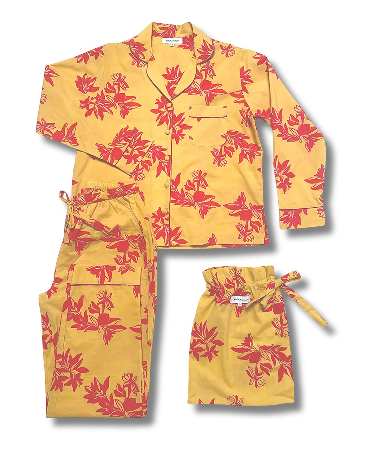 Cartagena Long Sleeve Organic Cotton Pyjama Set – Yellow and Pink Print AMOKA DALO