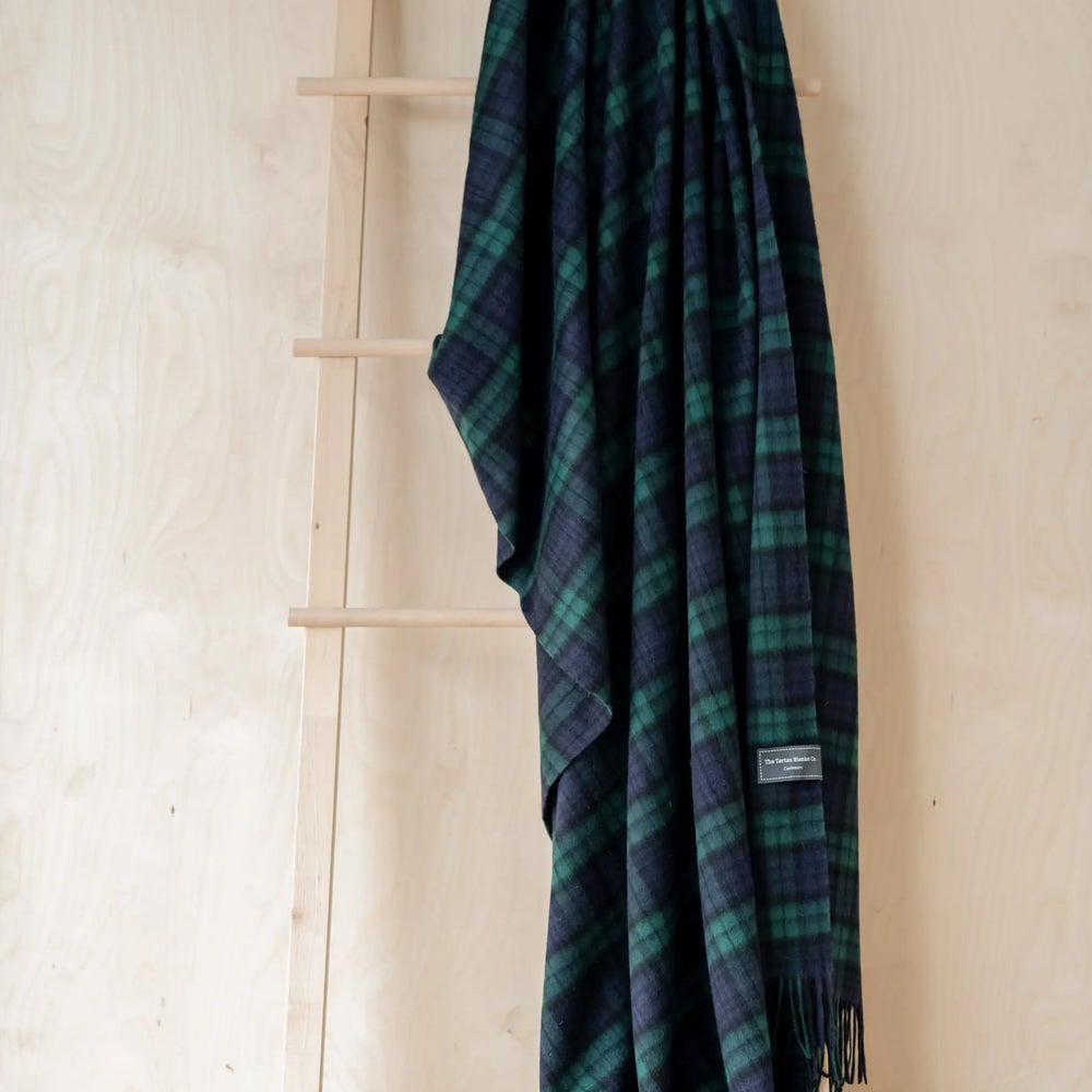 Cashmere Blanket in Black Watch Tartan TartanBlanketCo