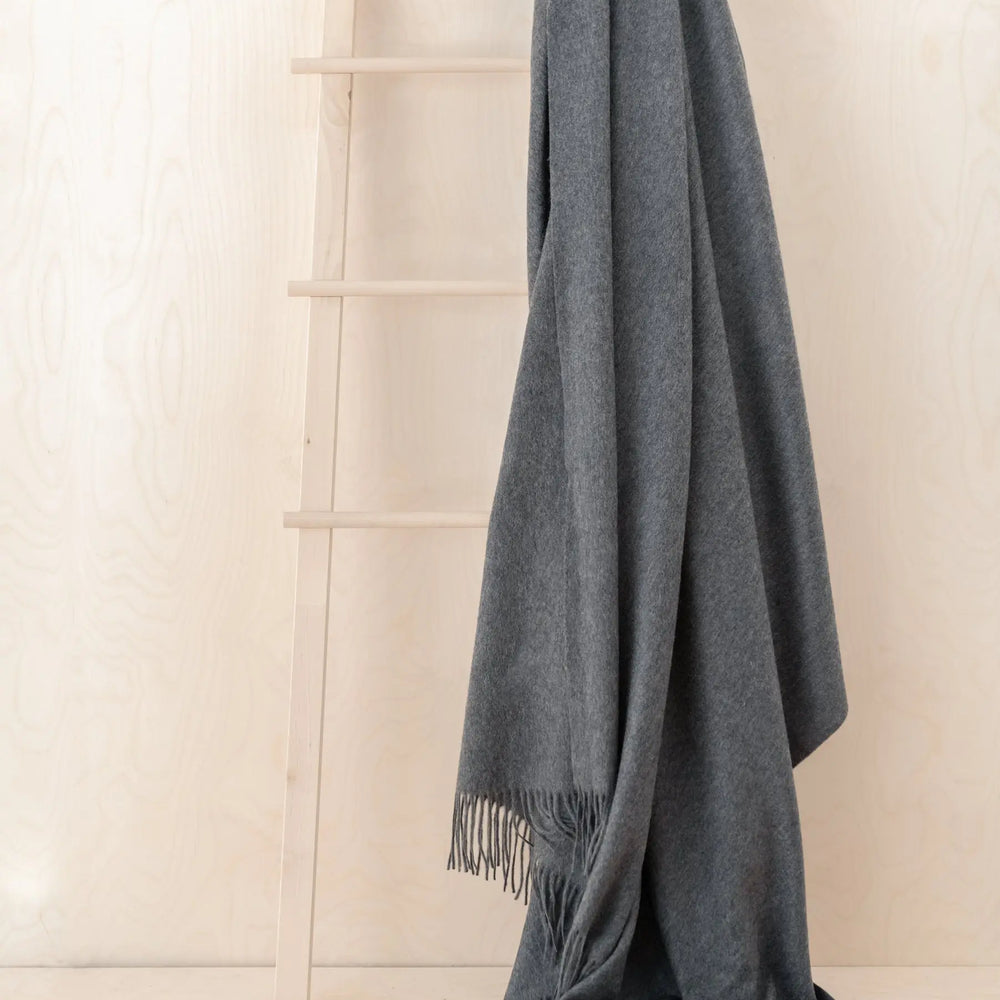 Cashmere Blanket in Charcoal Melange TartanBlanketCo