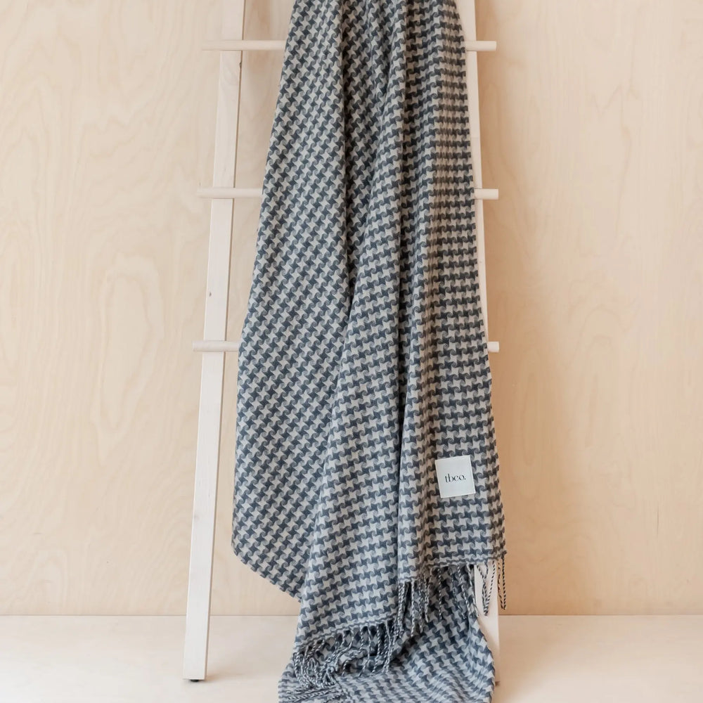 Cashmere Blanket in Charcoal Star Houndstooth TartanBlanketCo