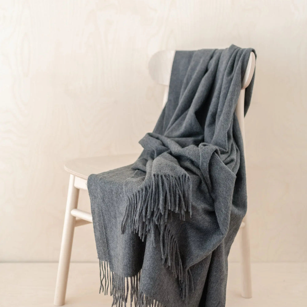 Cashmere Small Blanket in Charcoal Melange TartanBlanketCo