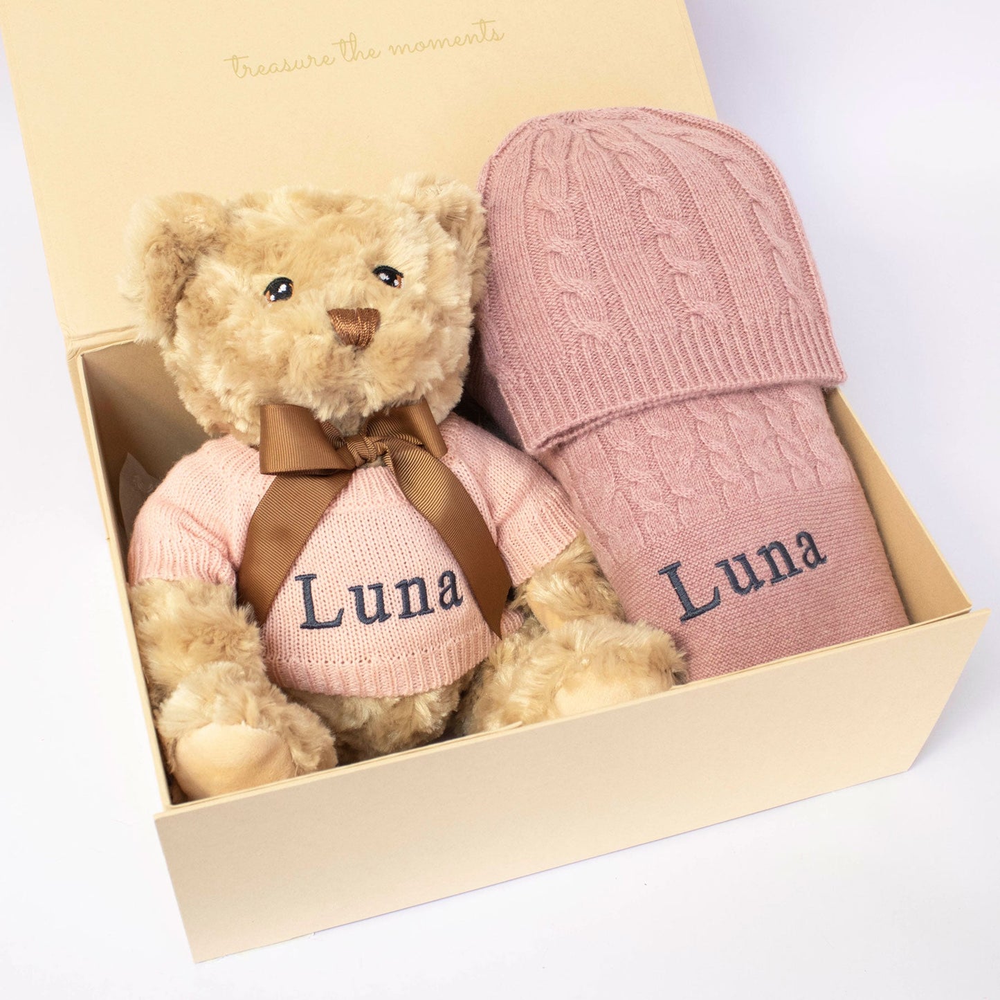 CASHMERE AND TEDDY GIFT SET - ROSEWOOD The Baby Gifting Company