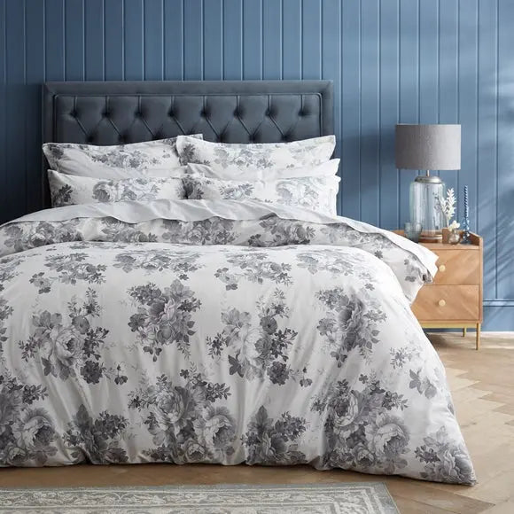 Cassidy Rose Silver Duvet Cover and Pillowcase Set Dunelm