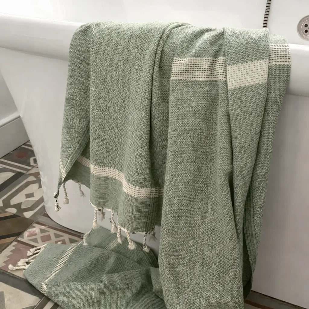 Cassis Sage Fringed Cotton Fouta Dormitory