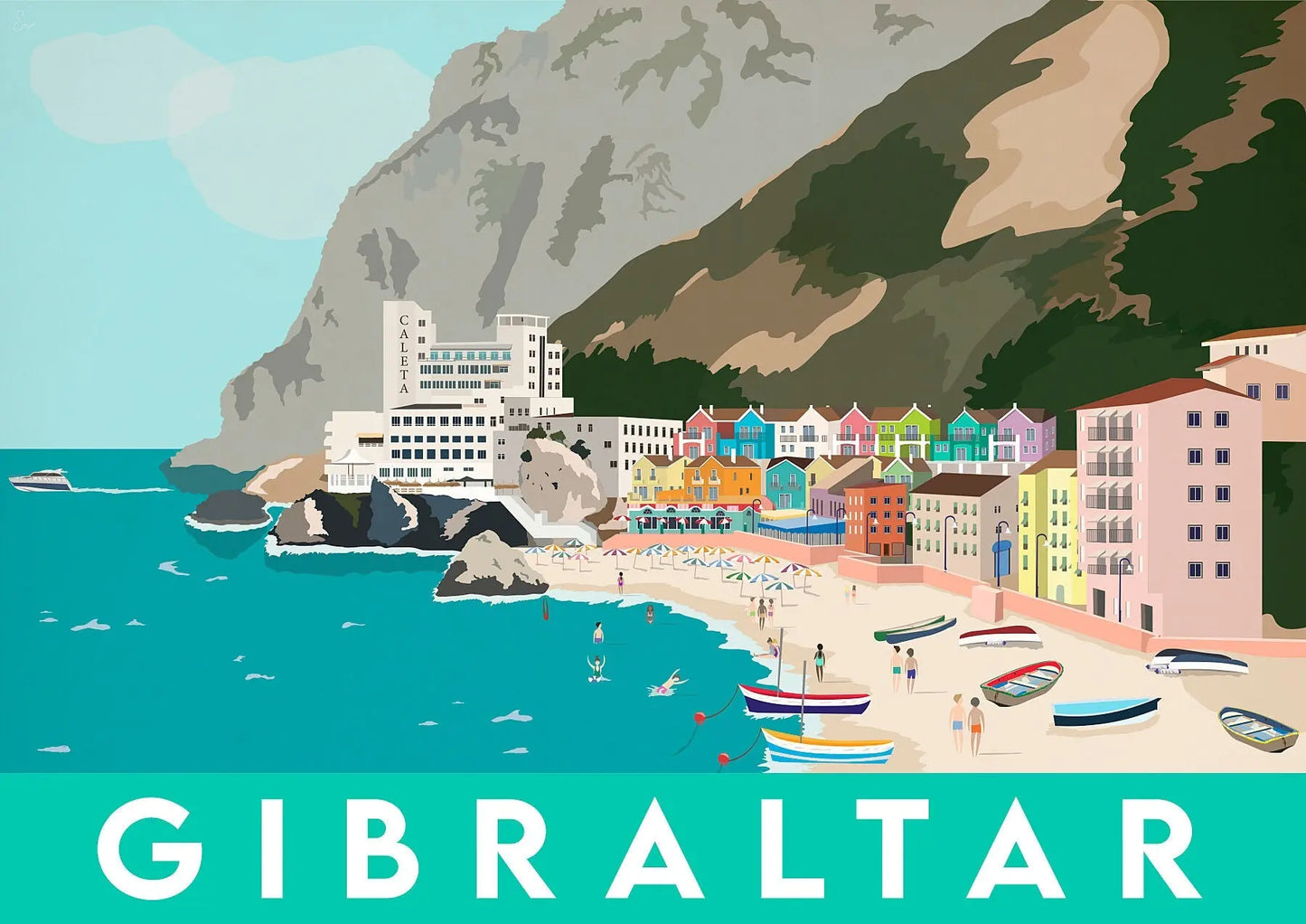 Catalan Bay - Gibraltar Turquoise Travel art by SAX Doodle