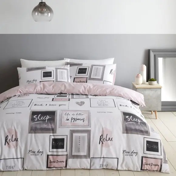 Catherine Lansfield Blush Sleep Dreams Duvet Cover and Pillowcase Set Dunelm