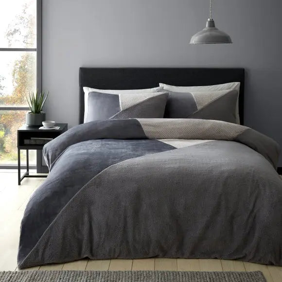 Catherine Lansfield Cosy Larsson Geo Fleece Duvet Cover and Pillowcase Set Dunelm