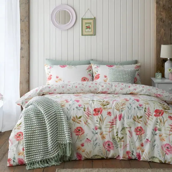 Catherine Lansfield Ella Poppy Duvet Cover and Pillowcase Set Dunelm