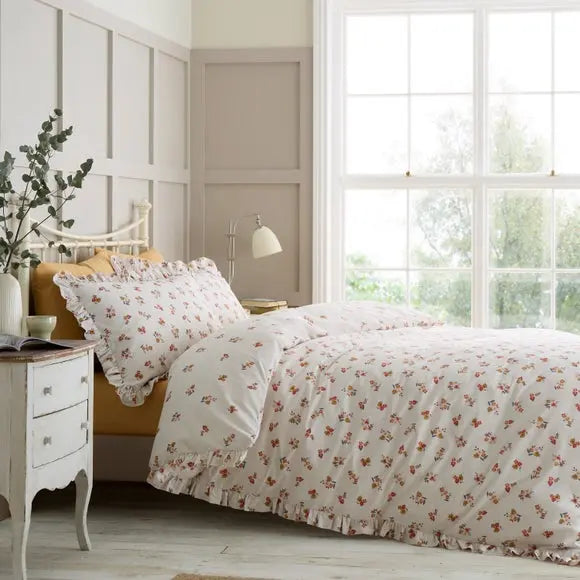 Catherine Lansfield Frill Ditsy Floral Duvet Cover and Pillowcase Set Dunelm