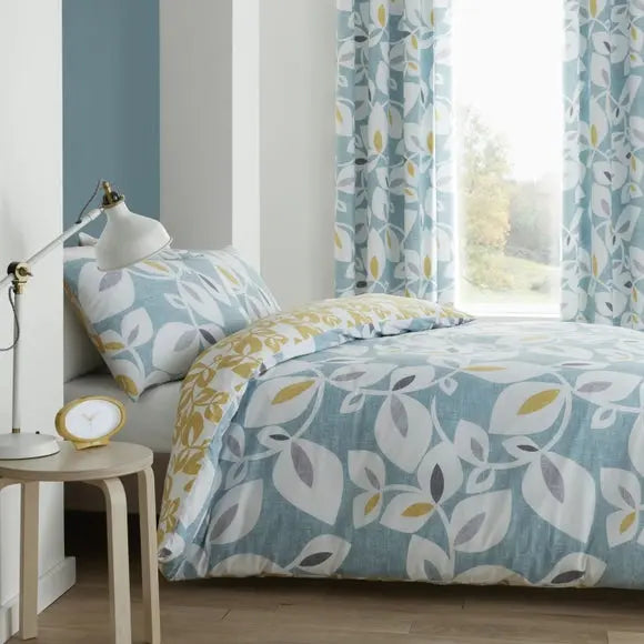 Catherine Lansfield Inga Leaf Teal Reversible Duvet Cover & Pillowcase Set Dunelm