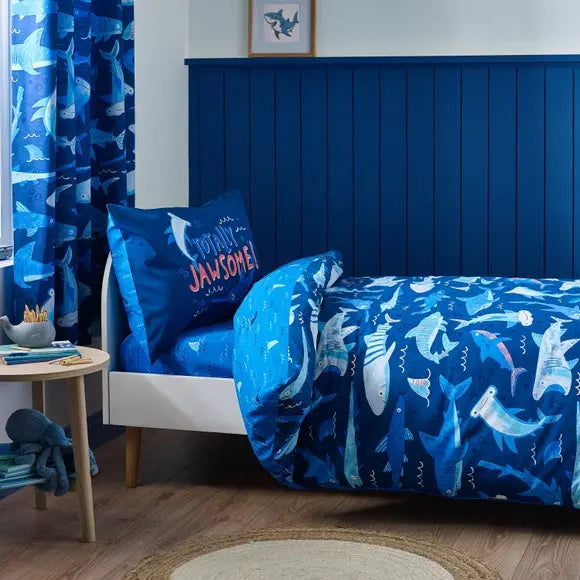 Catherine Lansfield Jawsome Shark Polycotton Duvet Cover & Pillowcase Set Dunelm