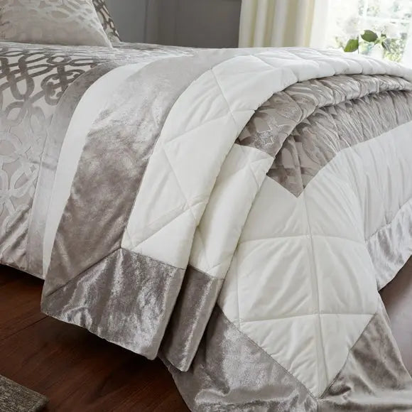 Catherine Lansfield Natural Lattice Cut Velvet Bedspread Dunelm
