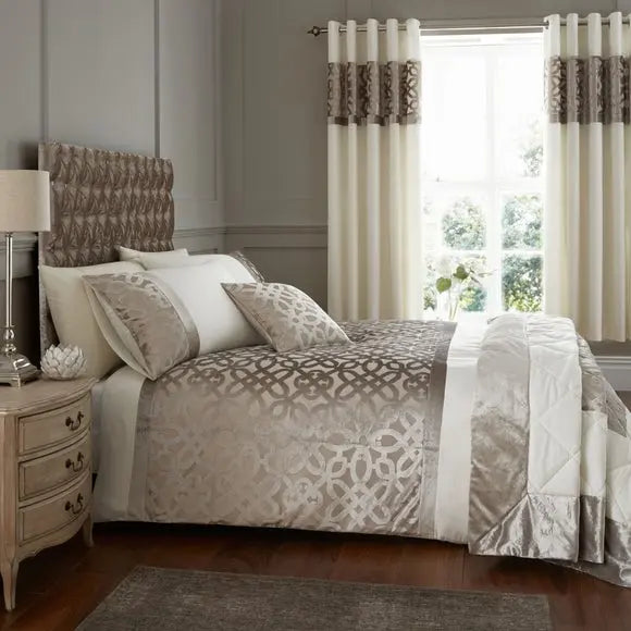 Catherine Lansfield Natural Lattice Cut Velvet Duvet Cover and Pillowcase Set Dunelm