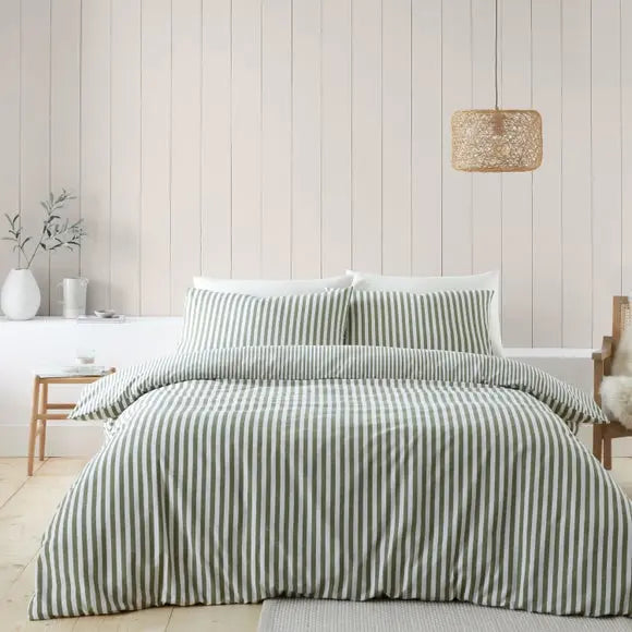 Catherine Lansfield Reversible Stripe Brushed Cotton Duvet Cover & Pillowcase Set Dunelm