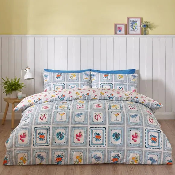 Catherine Lansfield Riviera Tiles Reversible Duvet Cover & Pillowcase Set Dunelm