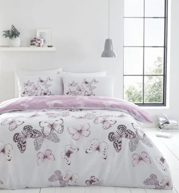 Catherine Lansfield Scatter Butterfly Heather Duvet Cover and Pillowcase Set Dunelm