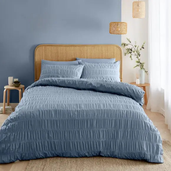 Catherine Lansfield Seersucker Duvet Cover and Pillowcase Set Dunelm